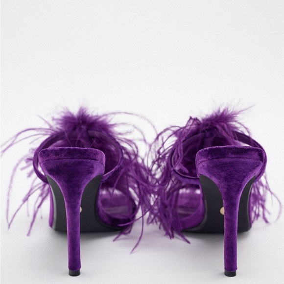 Zara Purple Feather Velvet Heels - Picture 5 of 5